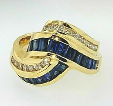 14K Yellow Gold Over 4.70 CT Baguette Sapphire &amp; Diamond Channel Knot Band Ring - £91.83 GBP