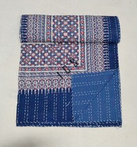 Cotton Kantha Quilt, Ajrakh Print Bedspread Boho Hippe Blanket Throw Multi Color - £38.90 GBP+