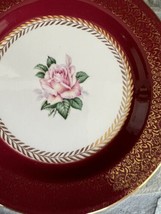 2 Vintage Homer Laughlin Lady Stratford 6-1/4&quot; Plate Gold Edge Trim Red Rose - £9.71 GBP