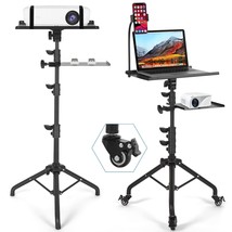 Laptop Tripod On Wheels With 2 Shelves, Portable Projector Floor Stand A... - $103.99