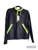 Reflex Women&#39;s Sz S Windbreaker Black &amp; Neon Green Fitted Packable Full Zip - £12.62 GBP