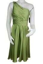 Monique Lhuillier Dress Sz 6 Ruched One Shoulder Swing Green Womens Brid... - £124.37 GBP