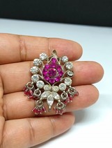 Vintage Simulated Ruby and Marquise Diamond Pendant Silver Plated - $17.81