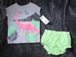 CARTERS BABY GIRL DINOSAUR OUTFIT HOT PINK NEON GREEN SEQUIN SPARKLE LAC... - $8.90
