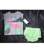 CARTERS BABY GIRL DINOSAUR OUTFIT HOT PINK NEON GREEN SEQUIN SPARKLE LAC... - $8.90