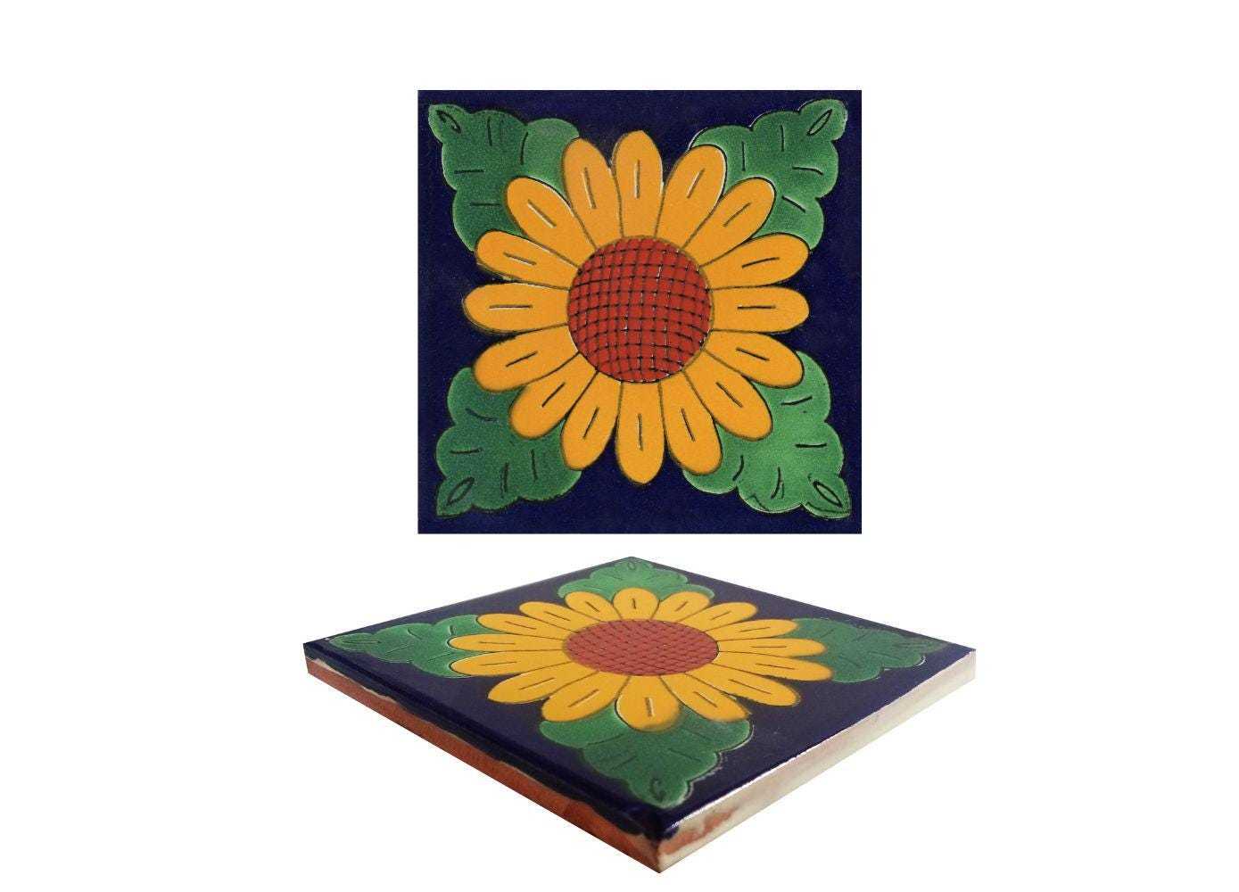 Mexican Talavera Ceramic Tiles Talavera Handcrafted - Sunflower3 -  (you... - $199.00