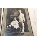 Antique Victorian Photograph  Little Girl Baby And Boy Siblings Wicker C... - $15.00