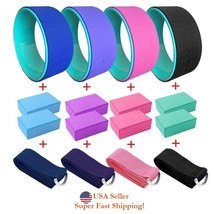 Yoga Fitness Exercise Block Brick Foam 2pc &amp; Yoga Wheel &amp; Yoga Strap Set - $24.98