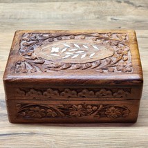 Vintage Indian Teak Wood Trinket Box Handmade Hand Carved - Intricate Ornate - £20.20 GBP