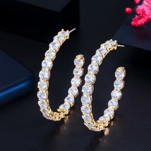 Dazzling Round Cubic Zirconia Big White Gold Color Hoop Earrings for Ladies Fash - £17.01 GBP