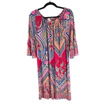 R Rouge Shift Dress Geometric Paisley Colorful Pink Stretch 1X - £10.06 GBP