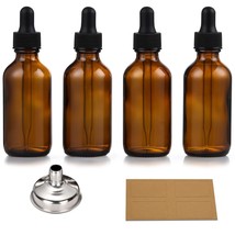 4 Pack 1 oz Thick Dark Amber Glass Dropper Bottles with 1 Funnels 4 Labe... - $20.97