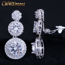 CWWZircons Clip on Ear Round Drop Cubic Zirconia Non Pierced Earrings Fashion We - £17.19 GBP