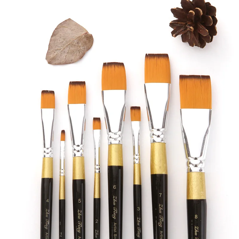  8 pcs nylon hair flat peak oil painting brushes acrylic diy watercolor pen for artists thumb200