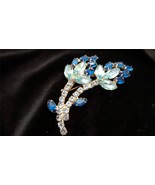 Vintage Juliana Silvertone Capris Blue Baby Blue  Rhinestones Flower Bro... - £58.97 GBP