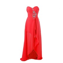 Kivary Women&#39;s Sweetheart High Low Beaded Chiffon Prom Homecoming Dresses Red US - £87.78 GBP