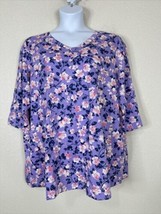 Woman Within Womens Plus Size 2X (26/28) Purple Floral V-neck T-shirt 3/4 Sleeve - £14.15 GBP