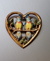 Coro Enameled Lovebirds Adolph Katz 1942 Figural Costume Brooch Vintage - £27.38 GBP