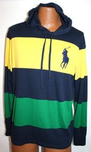 Polo Ralph Lauren Big Pony Pullover Hooded Long Sleeve Color Block Shirt L - £19.37 GBP