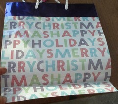 Cute Happy Holidays/Merry Christmas Gift Bag - Mettalic Blue Trim - BRAN... - £3.89 GBP