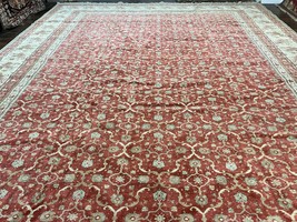 Turkish Oushak Rug 12x18 Wool Handmade Vintage Carpet Red Oatmeal Palace Size - £4,955.76 GBP