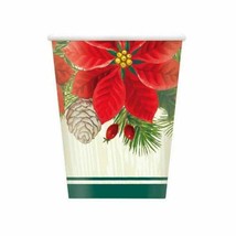 Red Green Poinsettia Christmas 8 Ct Paper 9 oz Hot Cold Cups - $3.95