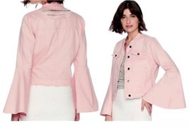 $195 Romeo Juliet Distressed Ripped Jacket Medium Pink Denim Bell Sleeve... - £46.41 GBP