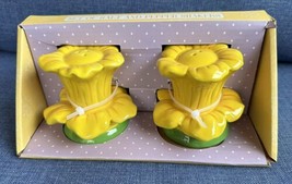 CERAMIC Bright Yellow DAFFODIL SALT &amp; PEPPER SHAKERS  3” New Spring Flowers - $18.99