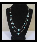 Double Strand 10&quot; Turquoise &amp; Silver Beaded Necklace N019 - $564.31 MXN