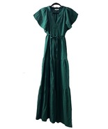 Calvin Klein Women&#39;s Green Tiered Maxi Dress Split Neck V Neck Flutter S... - $736.37 MXN