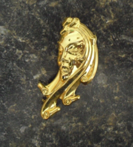 Vintage Fancy Gold Tone Metal Womans Head Pin or  Brooch 2&quot; Tall - £14.24 GBP