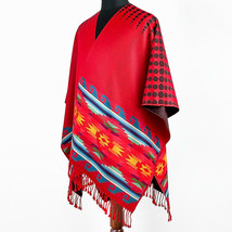 Soft&amp;Warm Red Alpaca Wool South American Poncho Ruana Wrap Shawl Cape Otavalo - £52.35 GBP