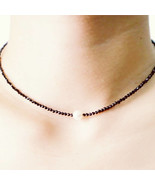 Black Beaded necklace Spinel choker Silver Necklace Dainty single Pearl ... - £42.24 GBP
