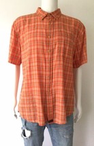 Smiths Workwear Shirt Men XL Orange Plaid Short Sleeve Button-Up Casual ... - £11.77 GBP