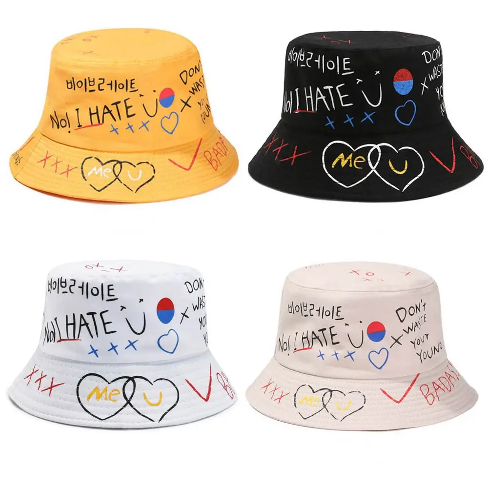 Summer Graffiti Letter Sun Hat Women Men Fisherman Hat Outdoor Panama Hip Hop - £9.59 GBP+