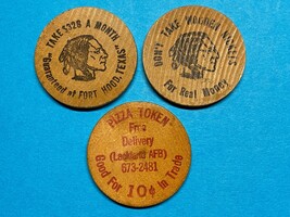 TRADE TOKENS, WOODEN NICKLES, U.S. ARMY, GROUPING OF 3 - $6.00