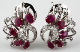 14K WHITE GOLD RUBY AND DIAMOND CLIP-ON EARRINGS BEAUTIFUL PIGEON BLOOD ... - $54,058.64 MXN