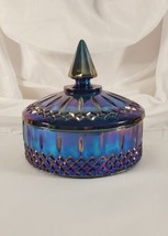 Vintage Indiana Glass Iridescent Blue Carnival Princess Covered Candy Dish - £28.77 GBP