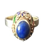Lapis Lazuli Women&#39;s Ring Enamel Antique Art Nouveau Gold Vermeil Silver - £78.79 GBP
