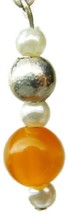 Charm Orange Imitation Pearl Easy Latch Patina Vintage Sterling Silver 925 - £11.72 GBP