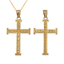 10K Yellow Gold Reversible Christian Cross Pendant Necklace - £65.81 GBP+