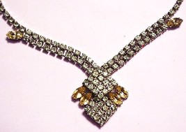 Unusual Citrine &amp; Clear Glass Rhinestones Necklace Gorgeous! - £31.34 GBP