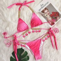 Womens Sexy Pink Bikini with Rhinestones Swimwear. - £54.27 GBP