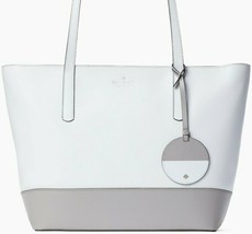 NWB Kate Spade Briel Large White Gray Smooth Leather Tote WKRU6708 Gift Bag FS - £99.23 GBP