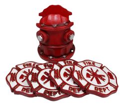 911 Emergency Fireman Fire Hydrant Coaster Set With 4 Firefighter Logo C... - $604.07 MXN
