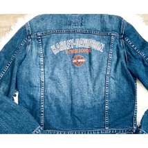 Harley Davidson Embroidered Blue Denim Jean Jacket Size Medium - £58.75 GBP