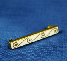 Victorian Enamel Fur Dress Clip Brooch Bar Pin C Clasp White Swirl Design - $19.79