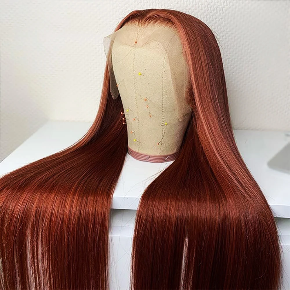 Reddish Brown Hd Lace Wig 13x6 Human Hair Pre Plucked 13x4 Straight Lace Front - £65.39 GBP+