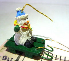 Snowman on a Snow Sled Ornament Christmas Tree Miniature Hanging Home Decoration - £5.43 GBP