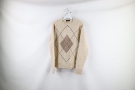 Vtg 70s Streetwear Womens Medium Distressed Shetland Wool Knit Argyle Sw... - $44.50